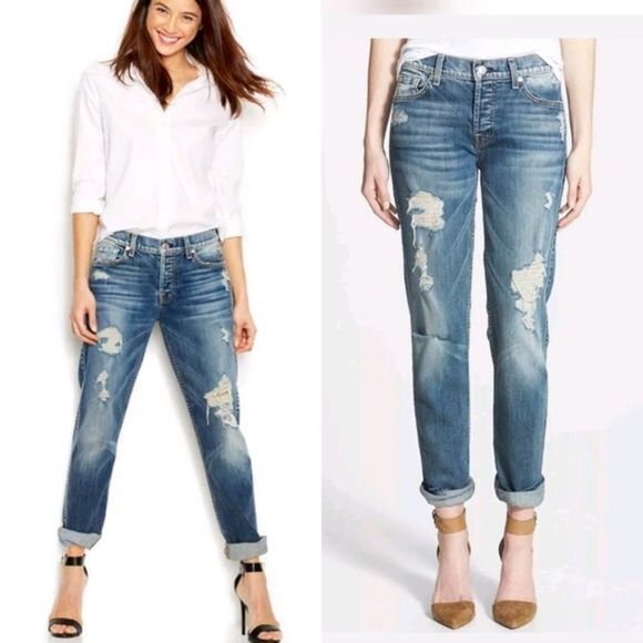 7 For All Mankind Denim - 7 for all mankind Josefina button fly skinny boyfriend distressed jeans size 27